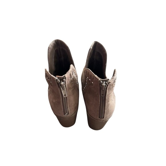 Womens Beige Suede Cutout Ankle Booties Block Heel, Report Sz 10 Studded Cowgirl - Picture 6 of 10